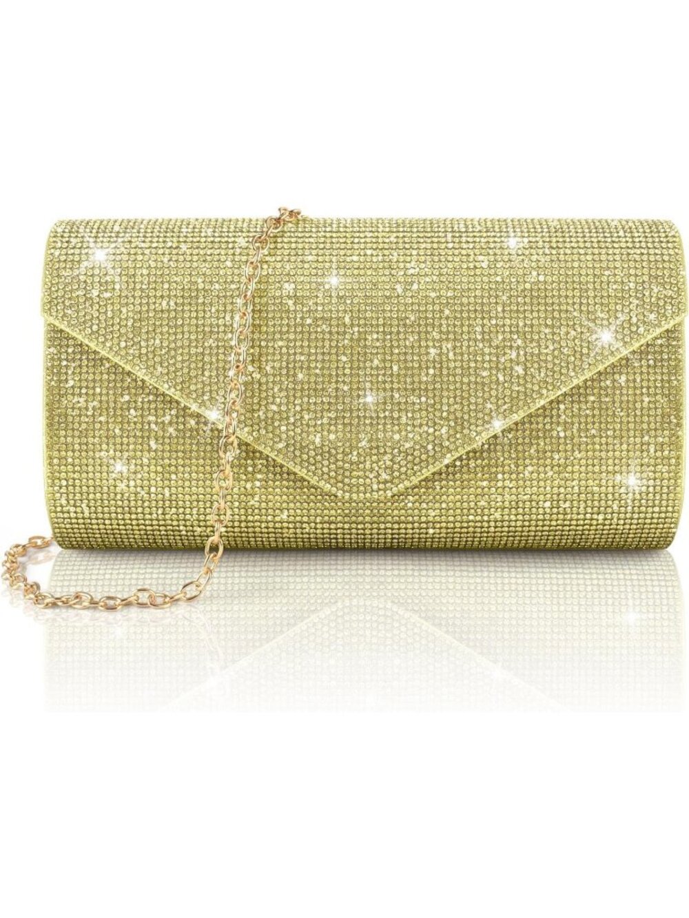 Women's Light Yellow Rhinestone Clutch Purse Sparkly Glitter Crossbody Bag